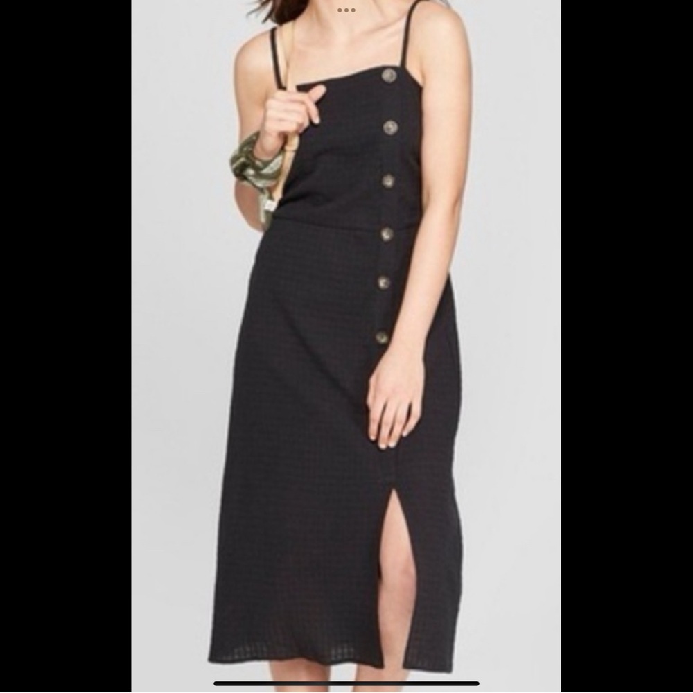 Black Midi Dress with Button Detail - Picture 2 of 9